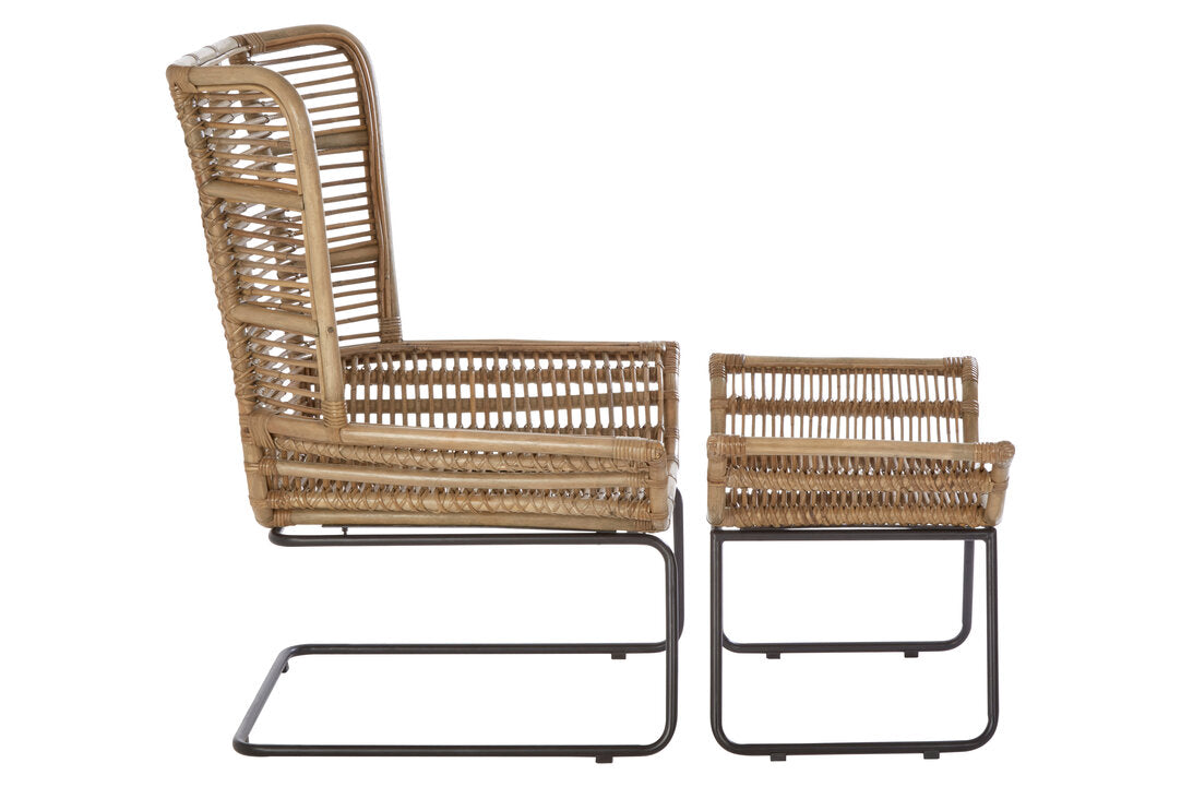 Side view of Marano natural rattan lounge chair and footstool