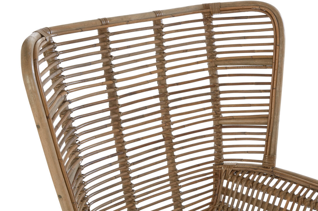 Back of Marano natural rattan lounge chair and footstool