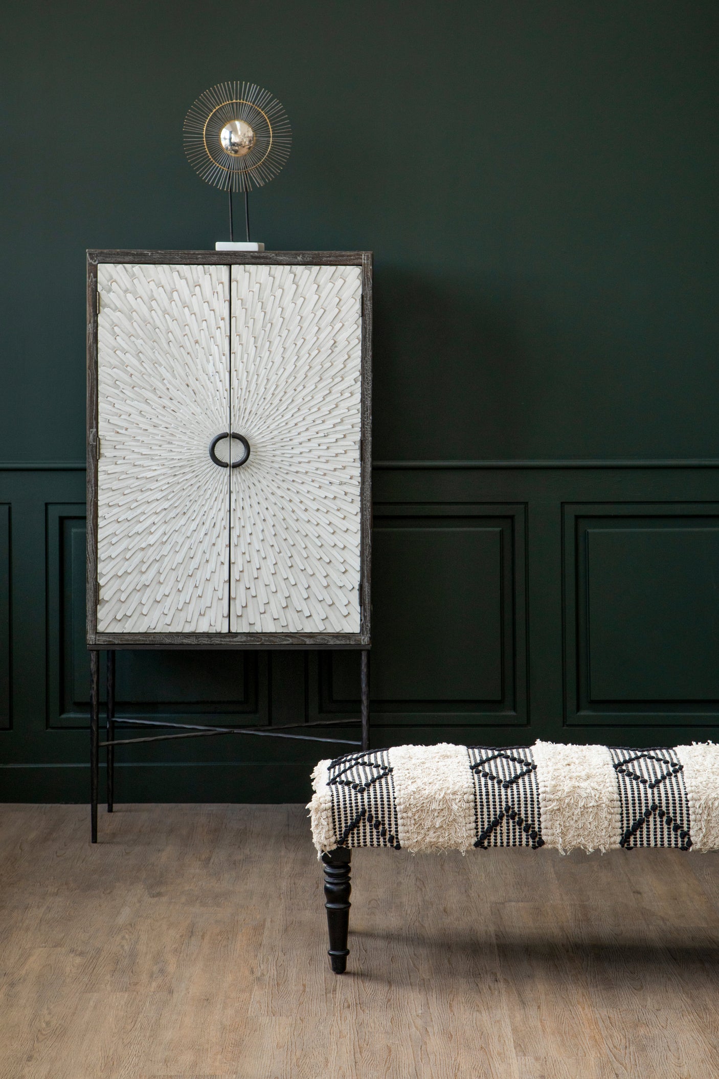 Taza Black & White Moroccan Bench