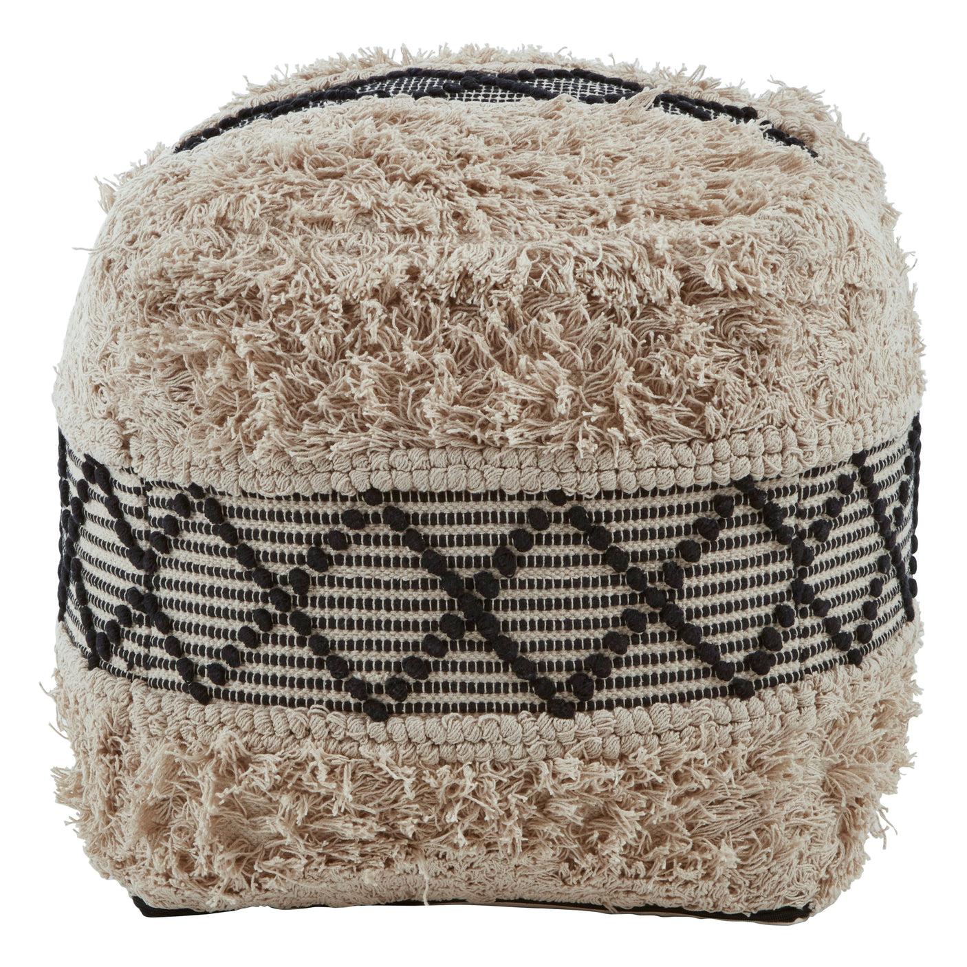 Taza Black & White Shaggy Pouffe