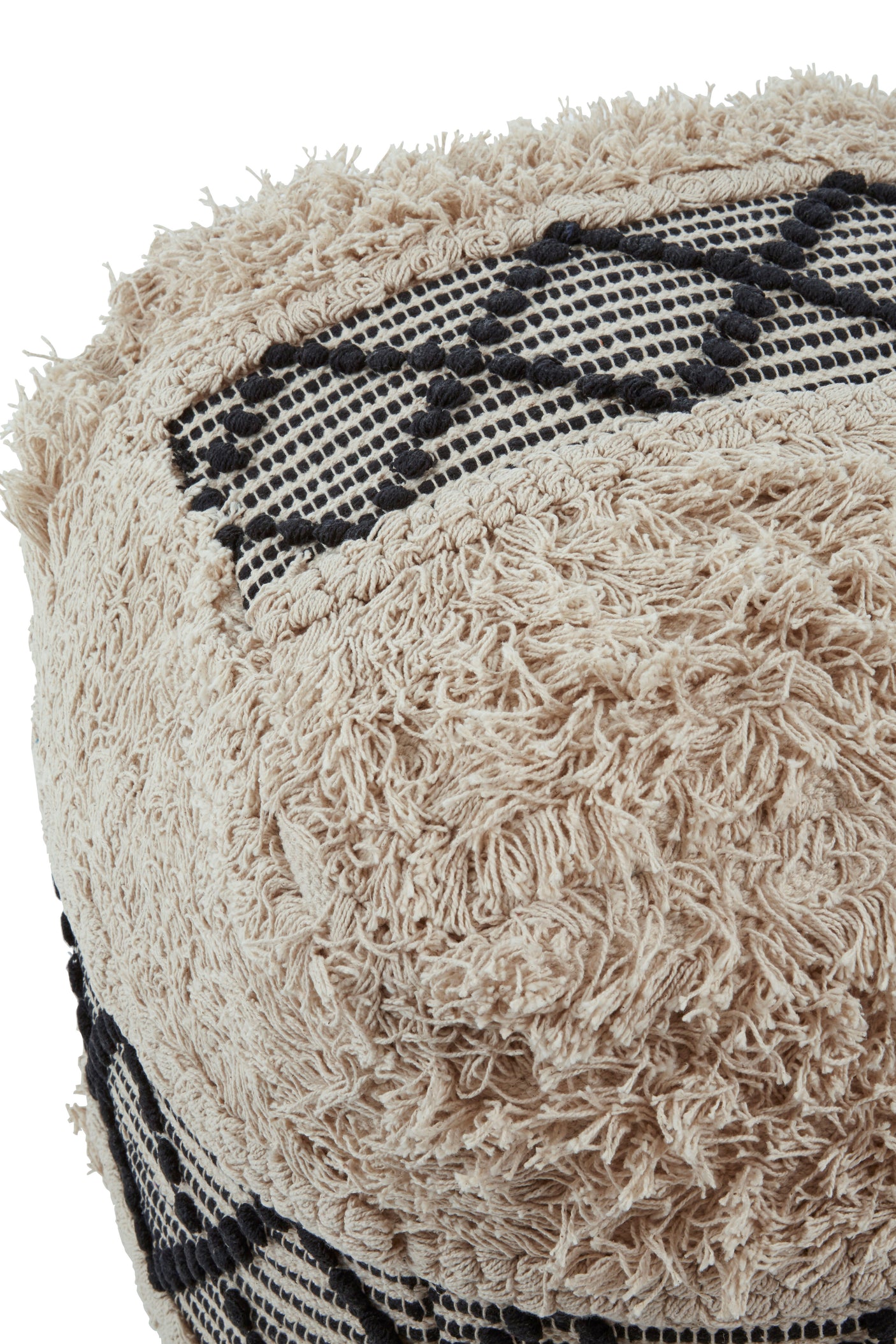 Taza Black & White Shaggy Pouffe