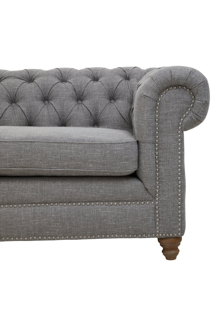 Esme Three Seater Grey Linen Chesterfield Sofa