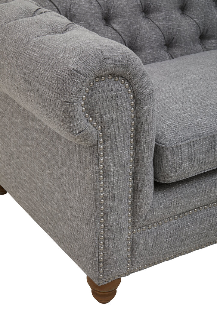 Esme Three Seater Grey Linen Chesterfield Sofa