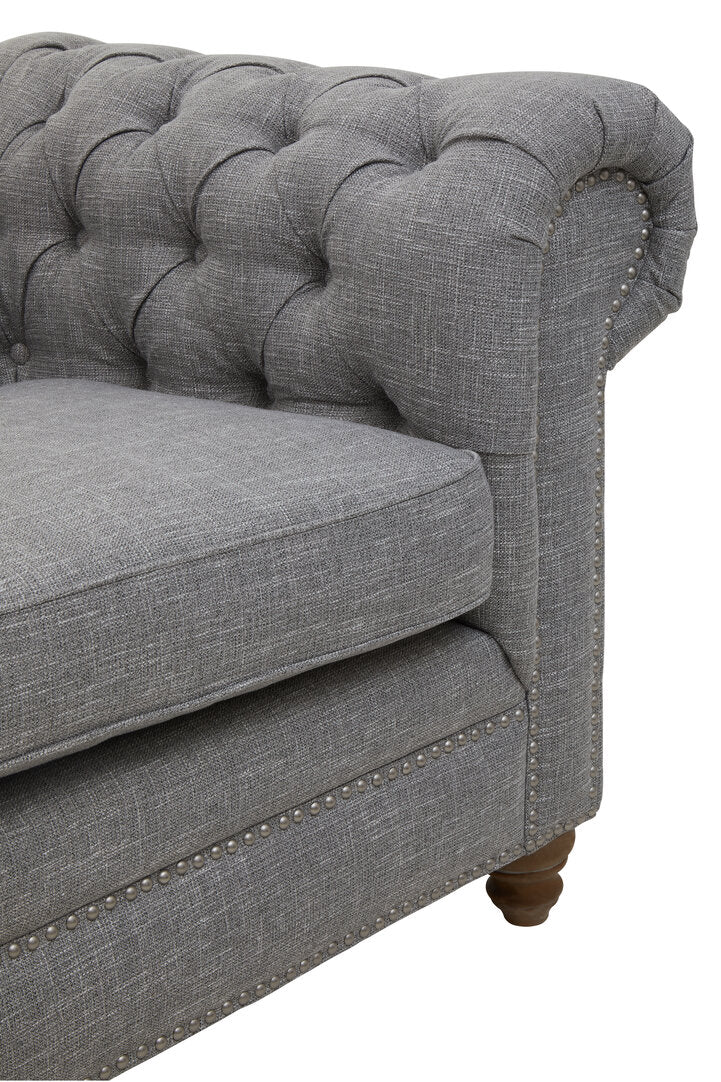 Esme Three Seater Grey Linen Chesterfield Sofa