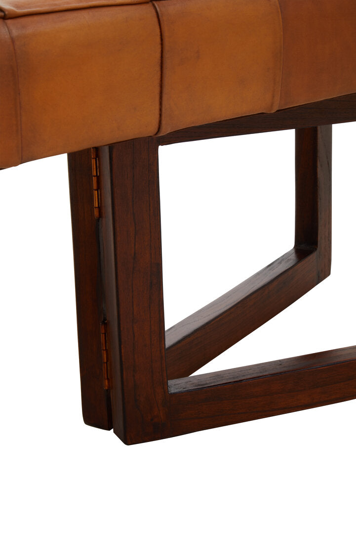 Tierra Leather Bench With Wooden Base