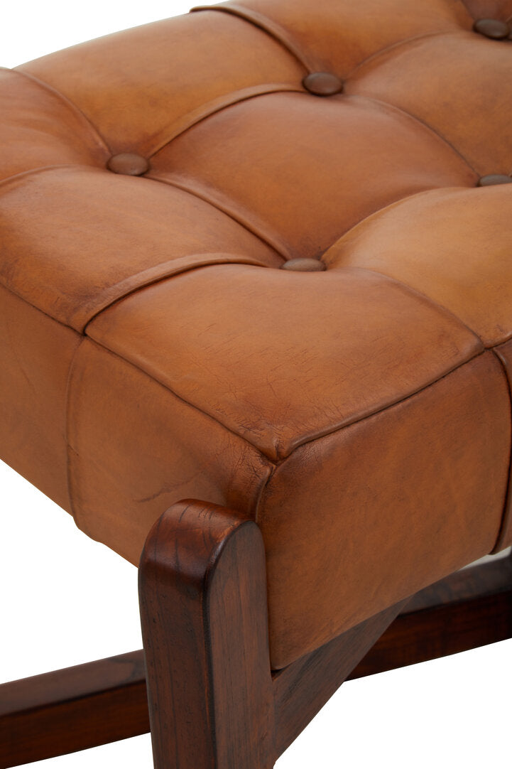 Tierra Leather Bench With Wooden Base