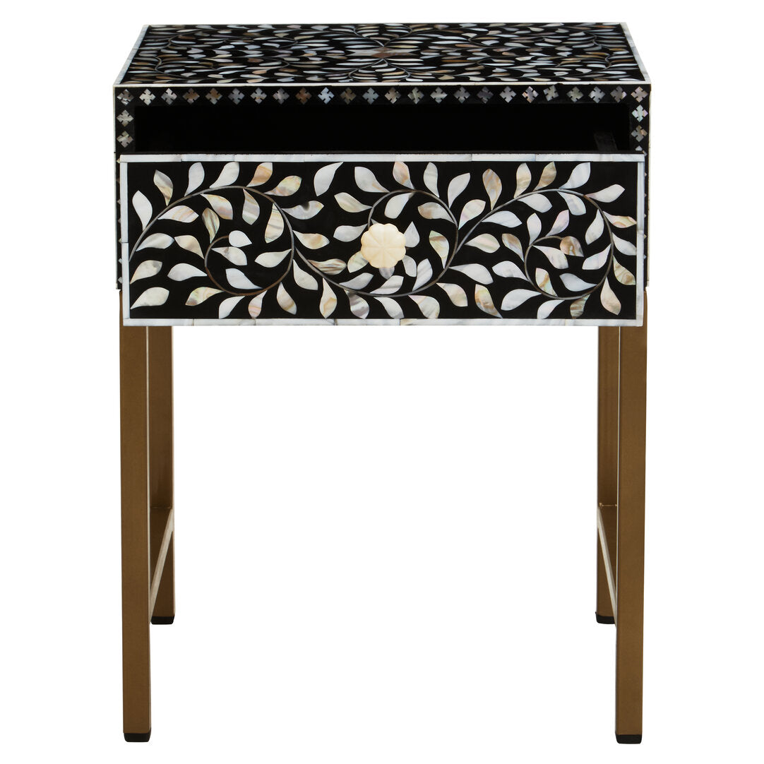 Axis One Drawer Bedside Table with Bone Inlay