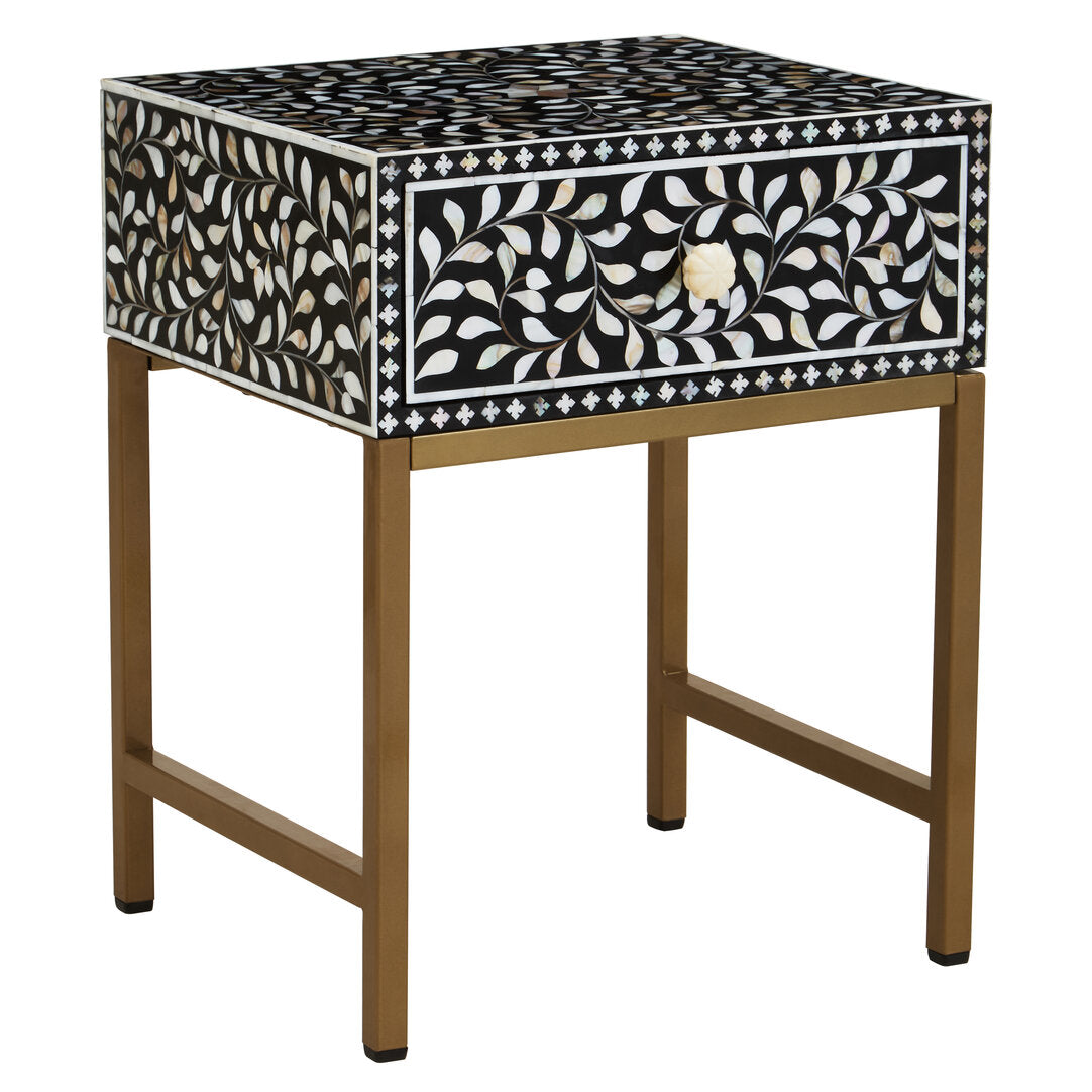 Axis One Drawer Bedside Table with Bone Inlay