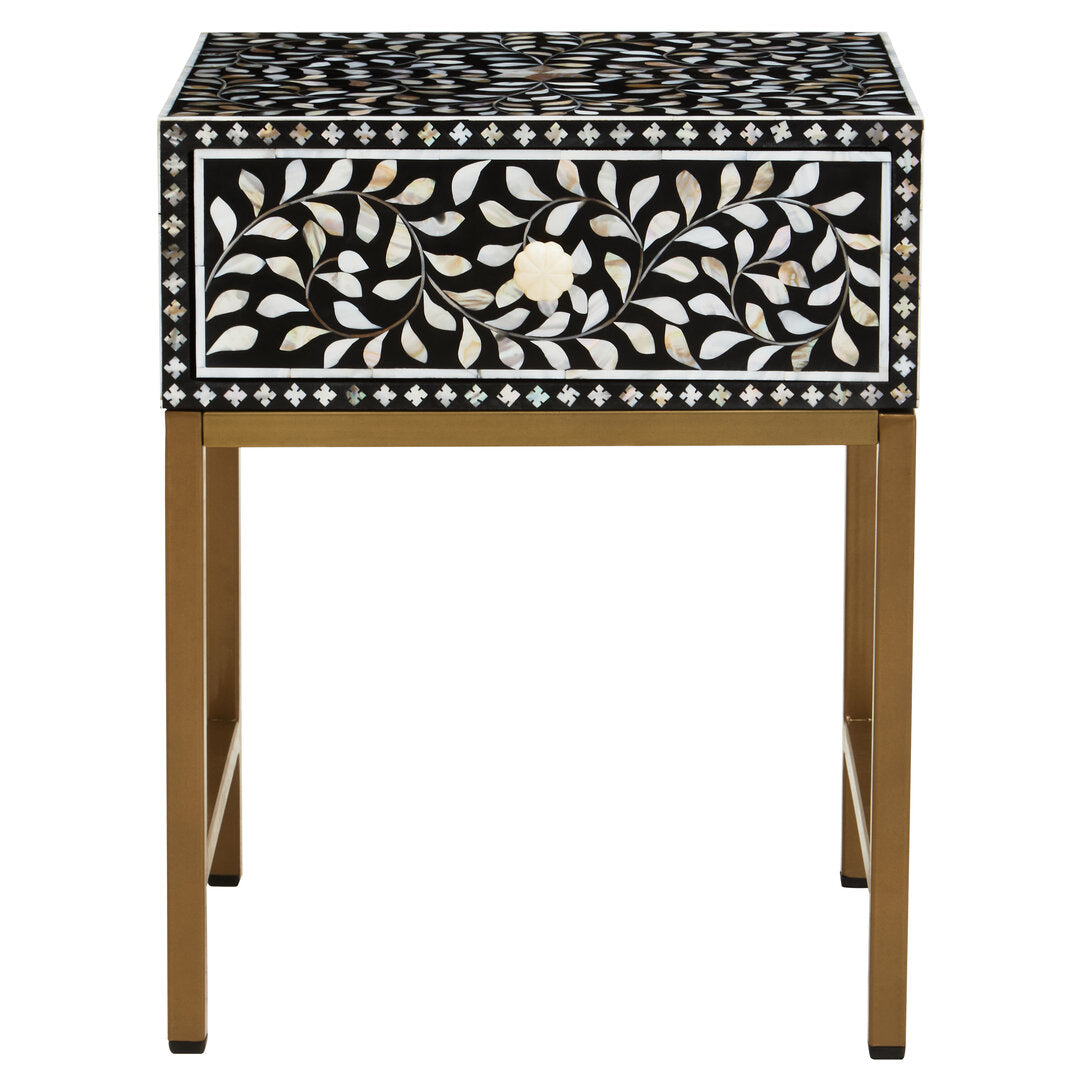 Axis One Drawer Bedside Table with Bone Inlay