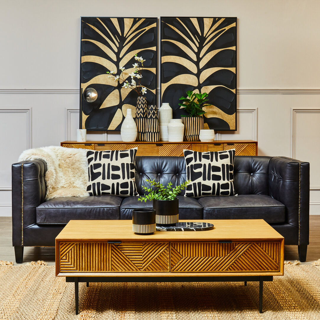 Nuvia Elora Natural And Black Embroidered Cushion
