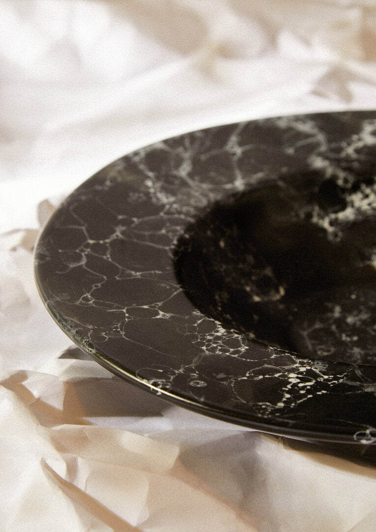 Vara Black Marble Effect Pasta Bowl