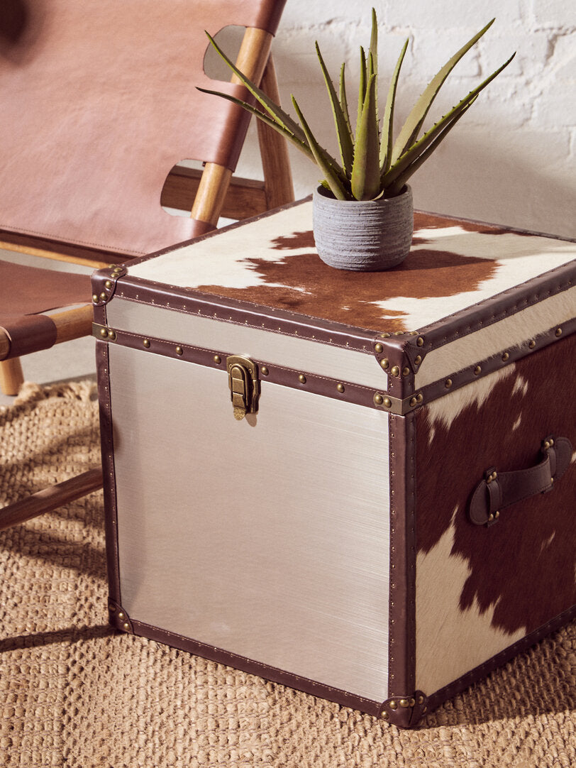 Westbury House Brown And White Cowhide Storage Trunk Set