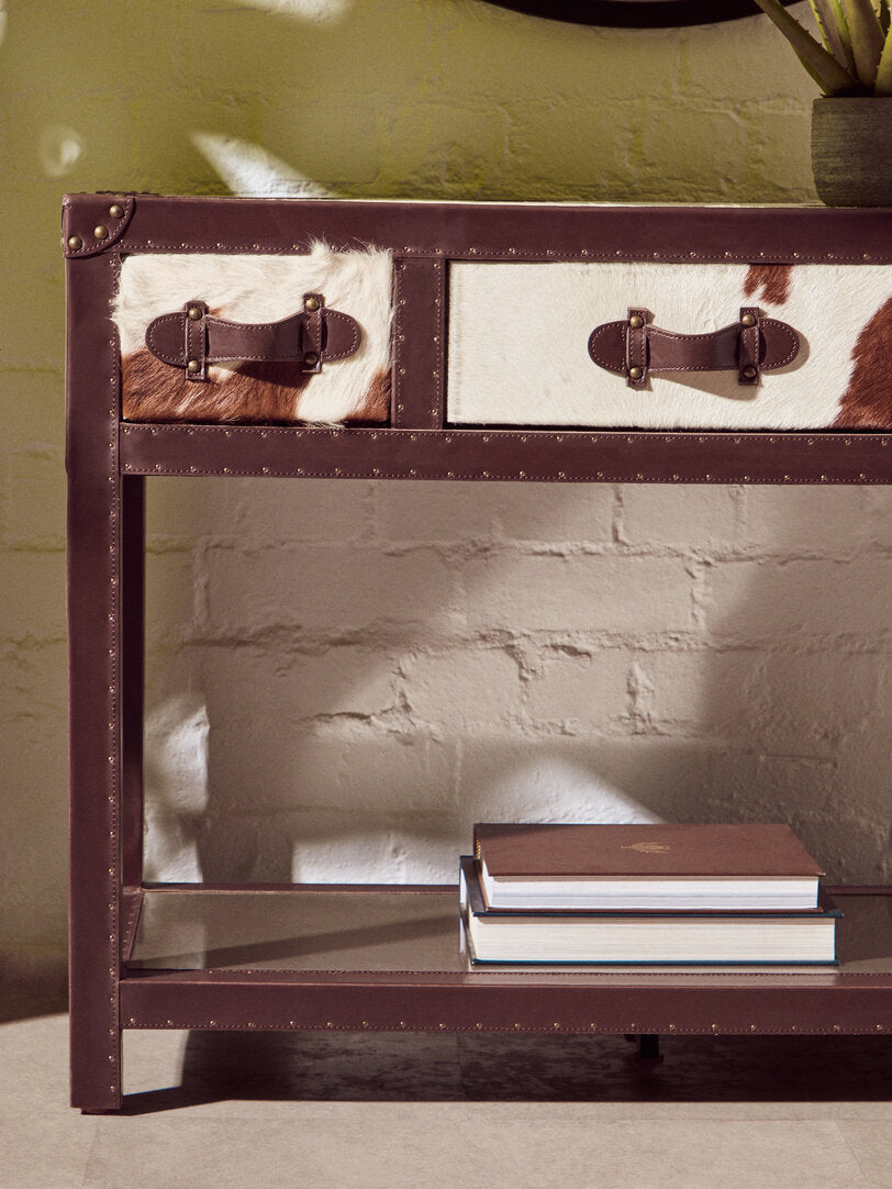 Westbury House Brown And White Cowhide Console Table