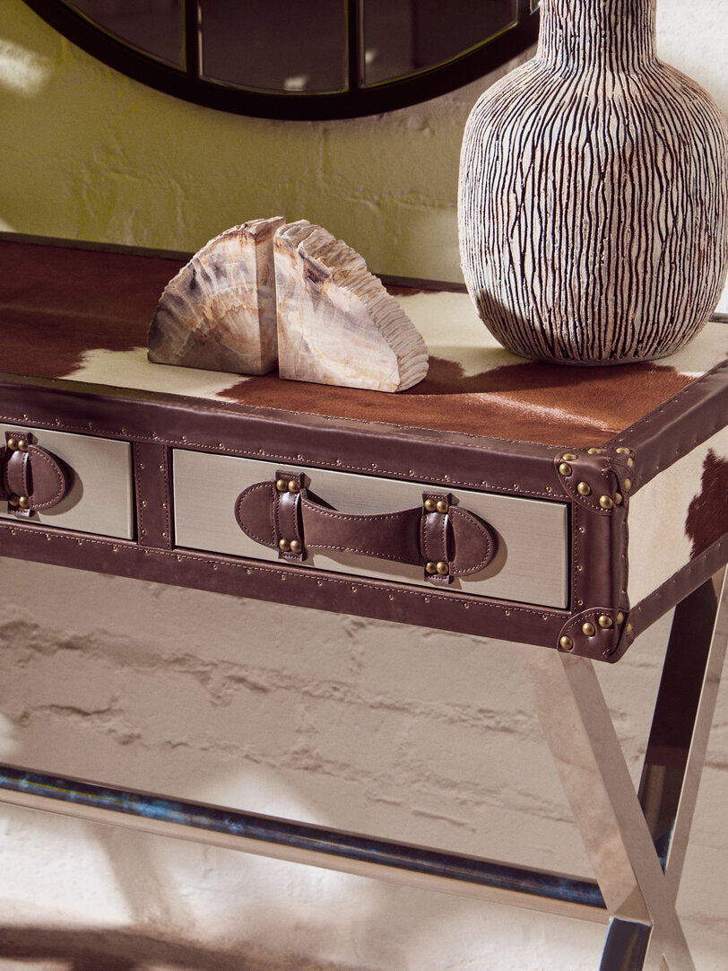 Westbury House Cowhide And Stainless Steel Console Table