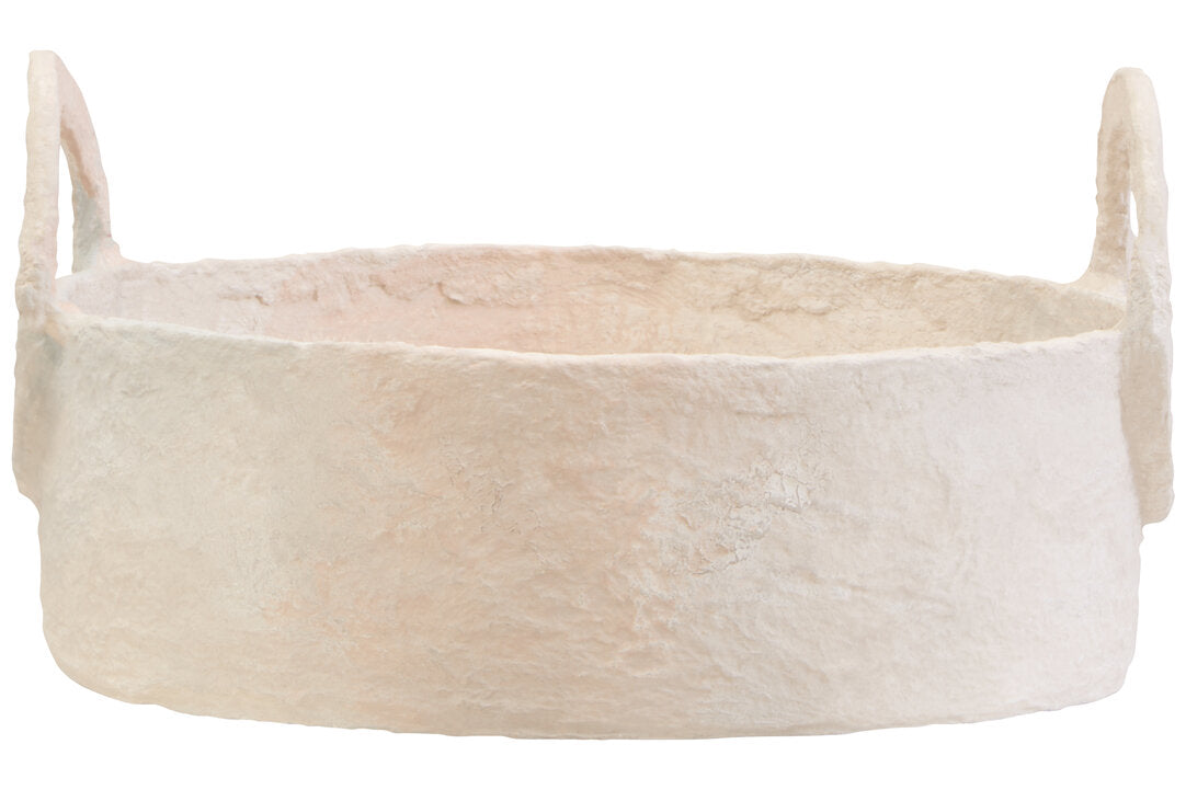 Avara Cotton Mache Round Tray With Decorative Handles