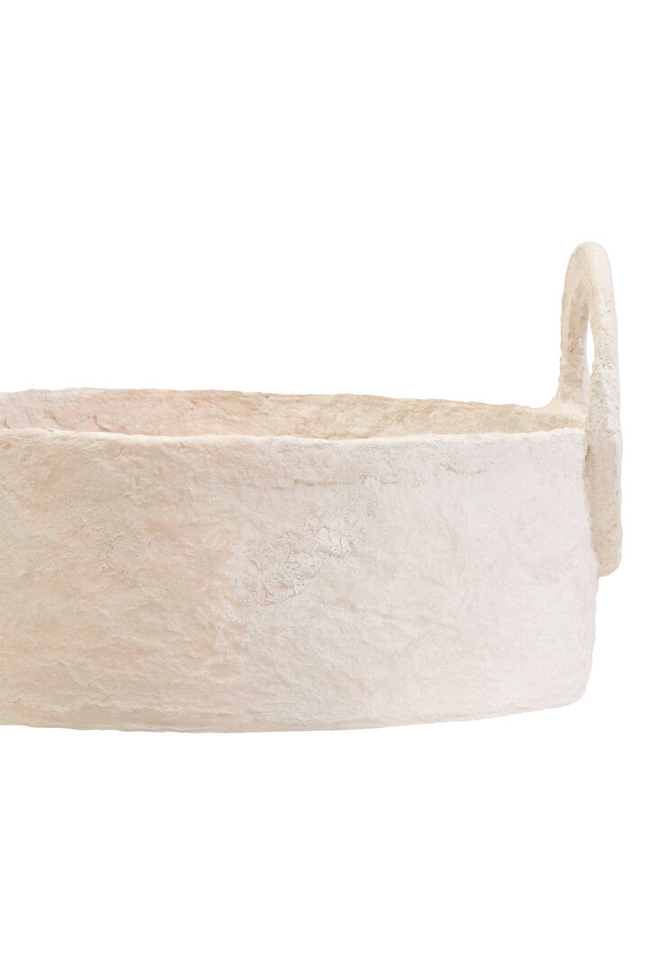 Avara Cotton Mache Round Tray With Decorative Handles