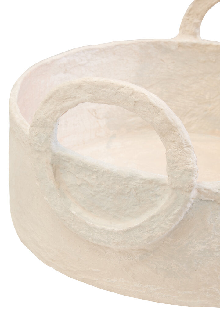Avara Cotton Mache Round Tray With Decorative Handles