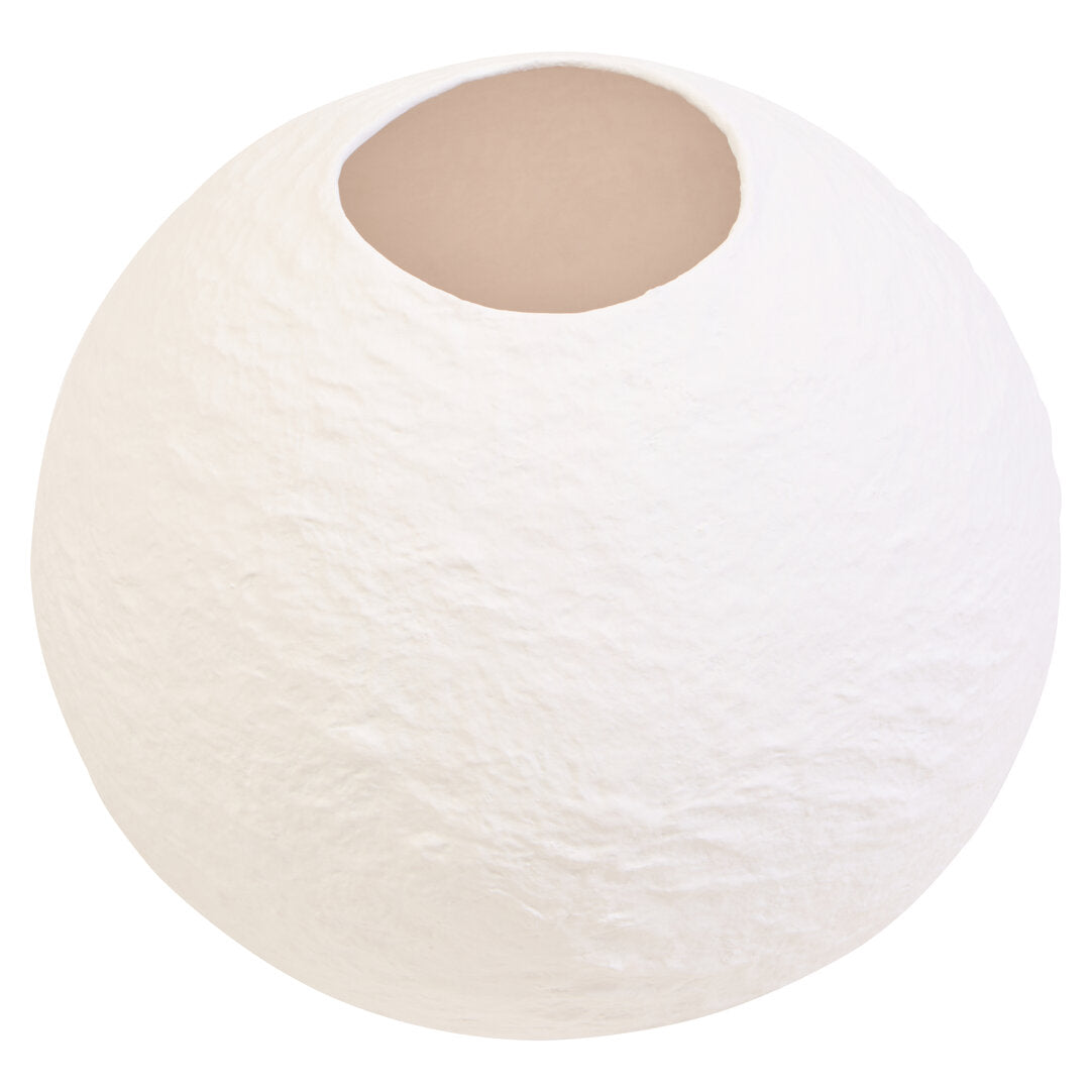 Avara Cotton Mache Small Round White Vase