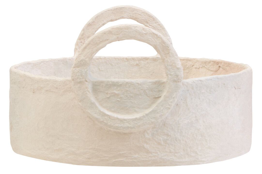 Avara Cotton Mache Round Tray With Decorative Handles