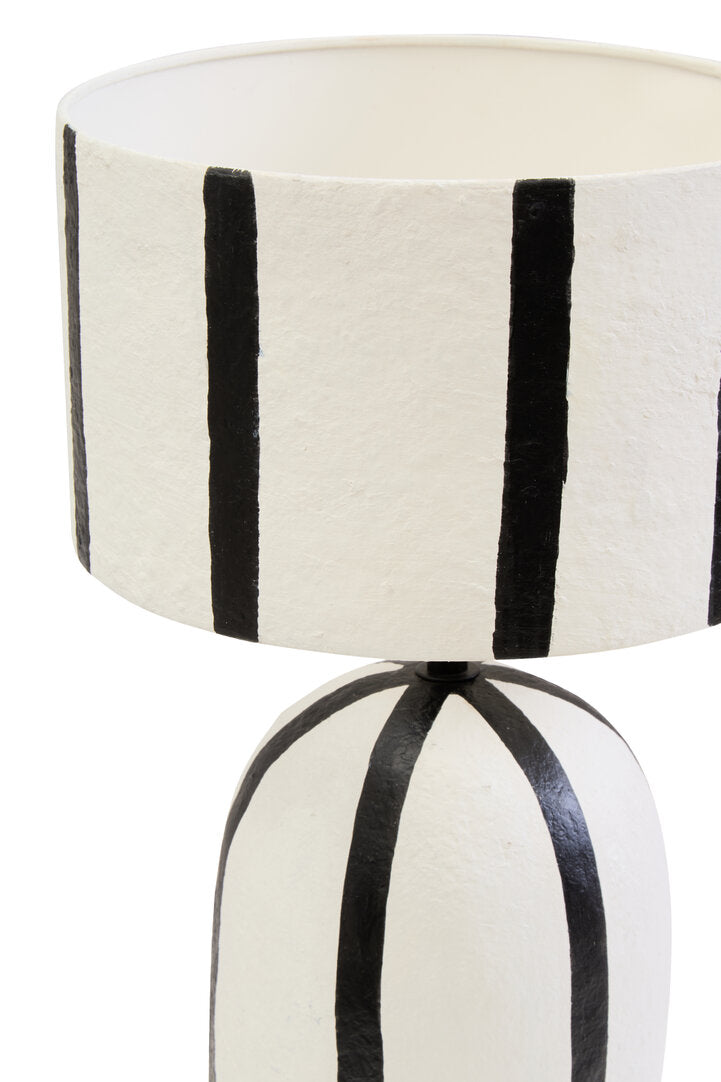 Luma Black And White Stripe Papier Mache Table Lamp