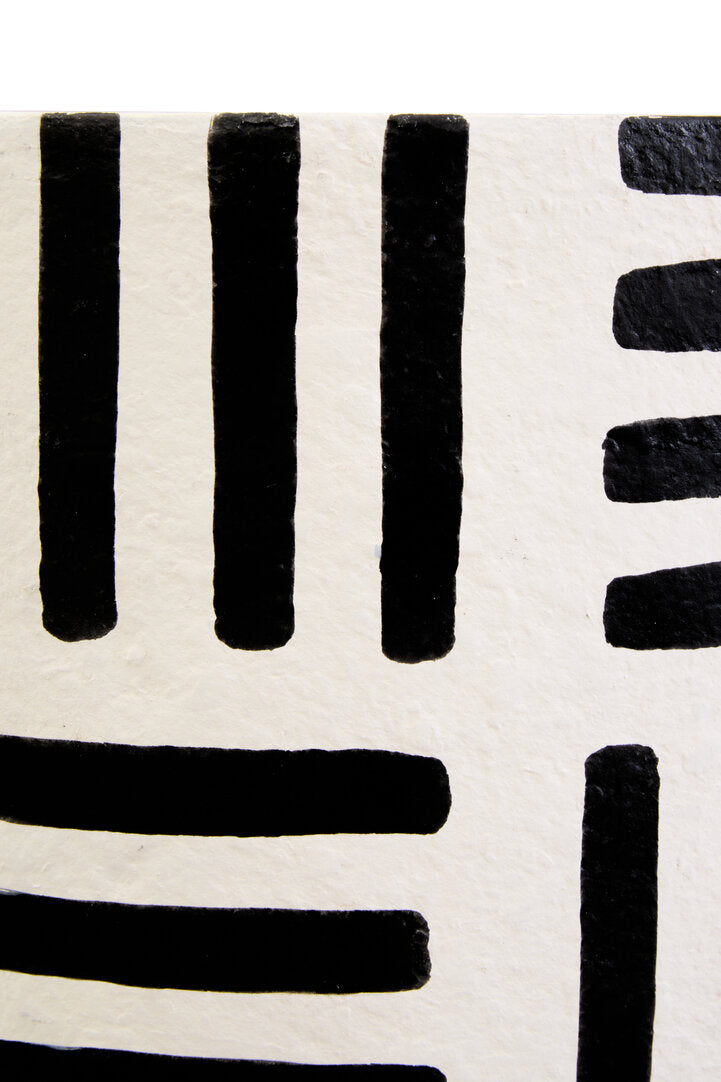 Luma Black And White Papier Mache Table Lamp with Geometric Lines