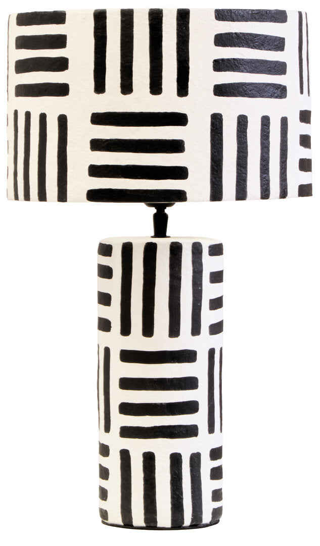 Luma Black And White Papier Mache Table Lamp with Geometric Lines