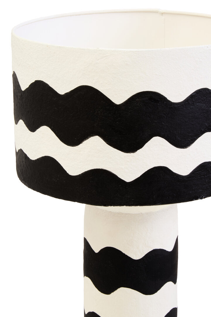 Luma Black And White Curved Stripe Papier Mache Table Lamp