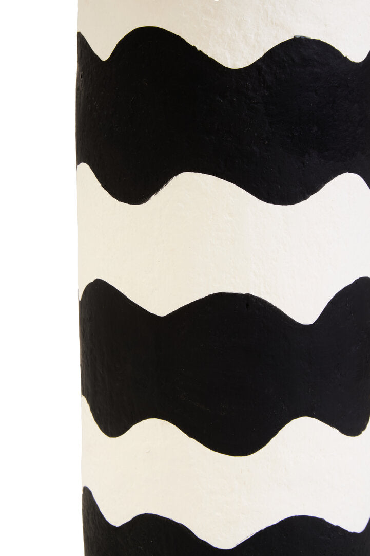 Luma Black And White Curved Stripe Papier Mache Table Lamp
