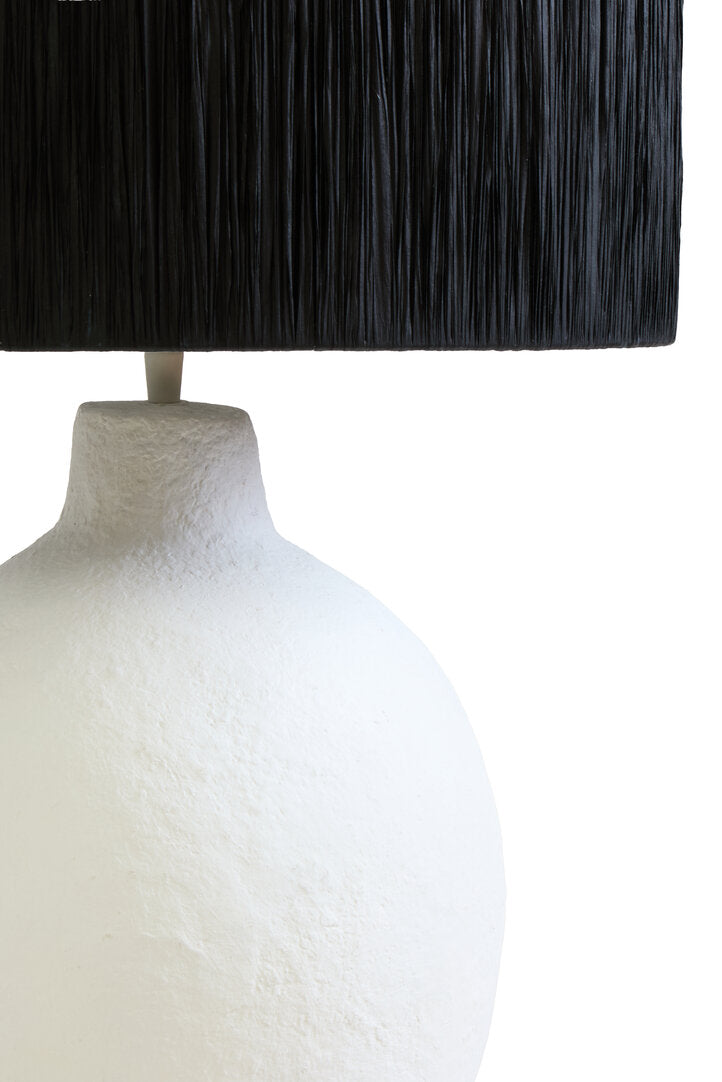 Luma White Papier Mache Table Lamp With Black Raffia Shade