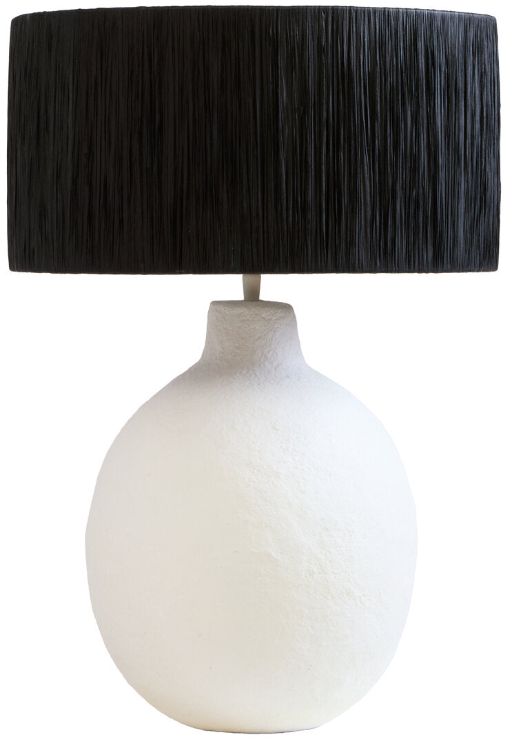 Luma White Papier Mache Table Lamp With Black Raffia Shade