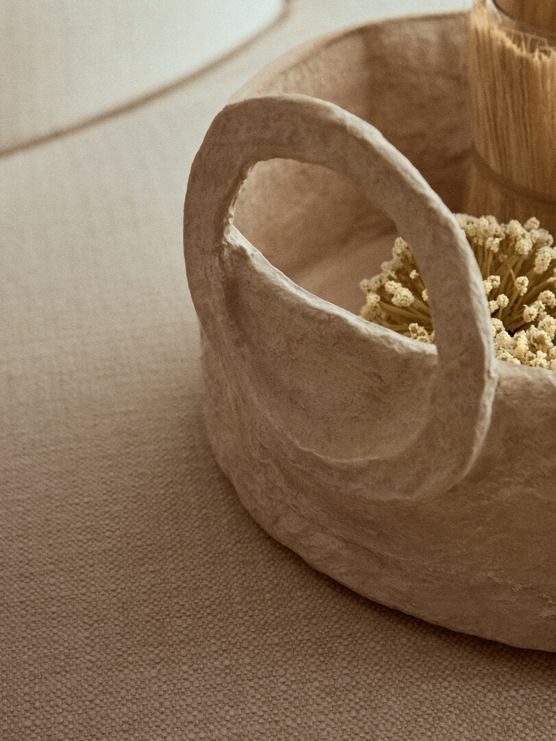 Avara Cotton Mache Round Tray With Decorative Handles