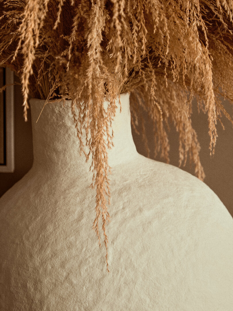 Avara Large Cream Cotton Mache Vase