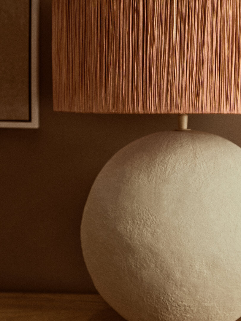Luma Natural Papier Mache Table Lamp With Rust Raffia Shade