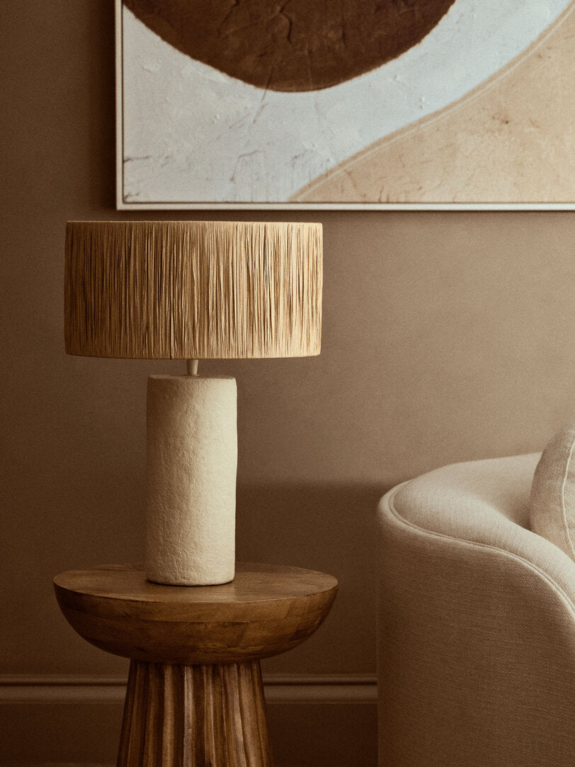 Luma Natural Papier Mache Table Lamp With Natural Raffia Shade