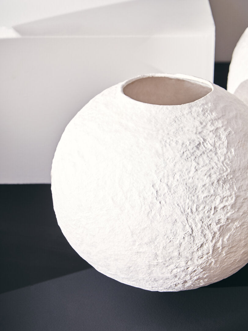 Avara Cotton Mache Small Round White Vase