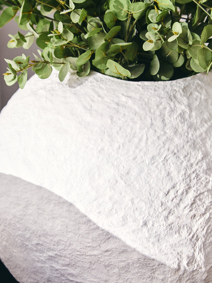 Avara Cotton Mache Large Round White Vase