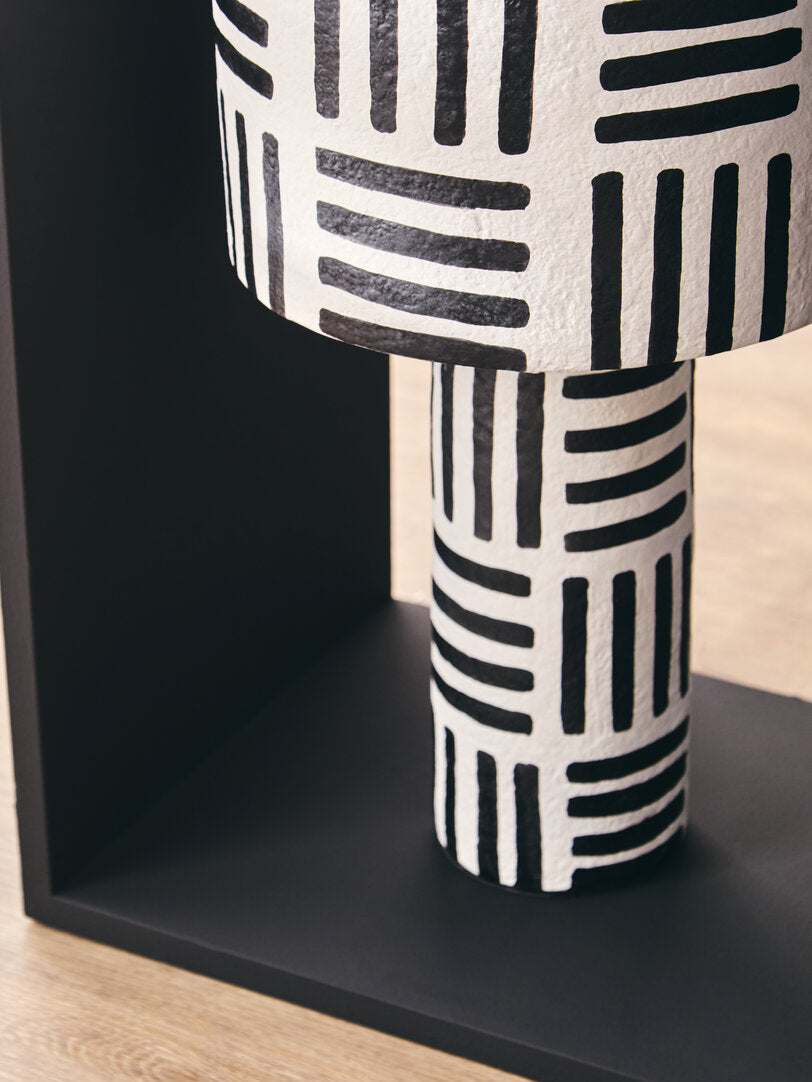 Luma Black And White Papier Mache Table Lamp with Geometric Lines
