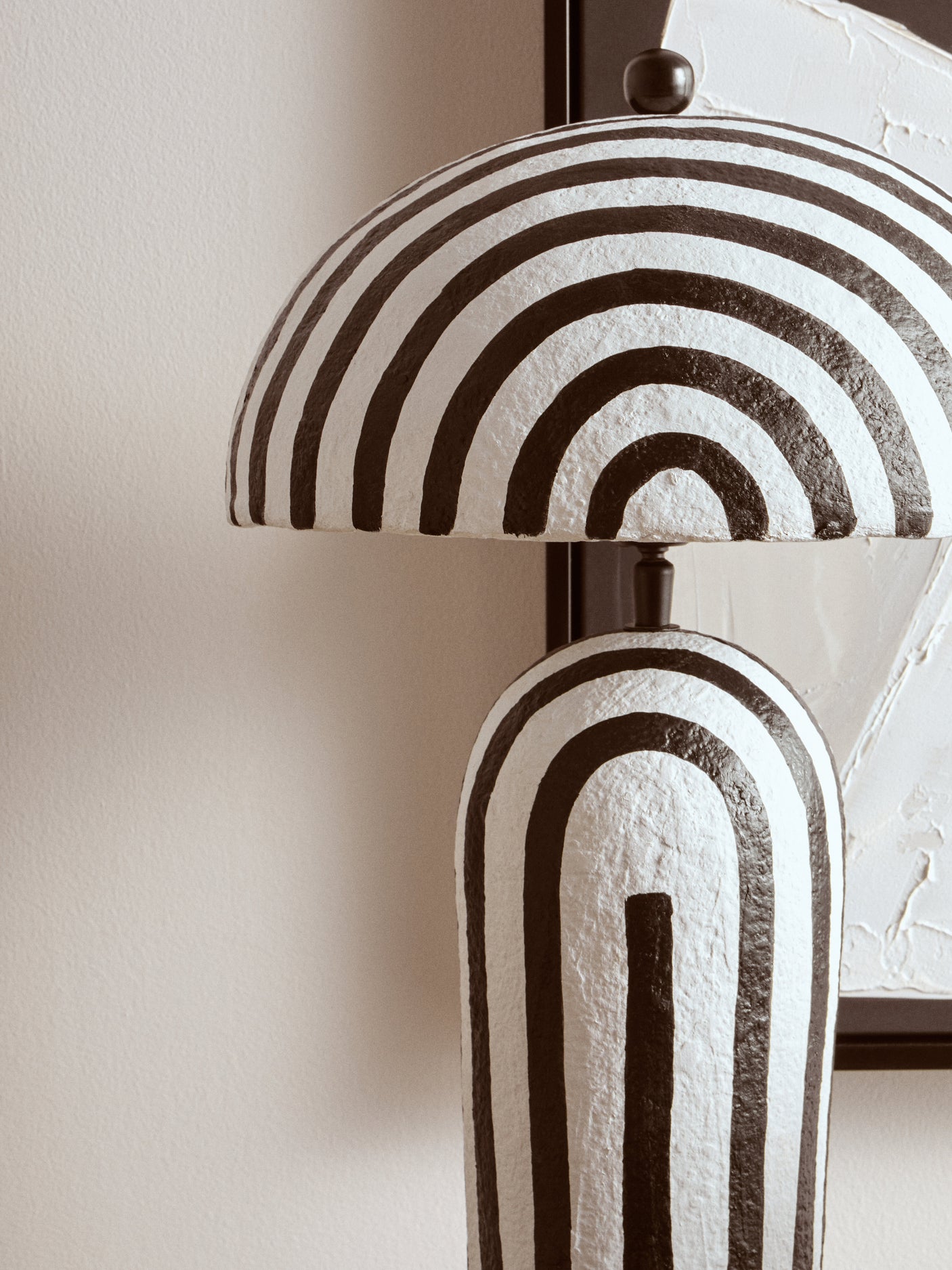 Luma Black And White Stripe Papier Mache Table Lamp With Dome Shade