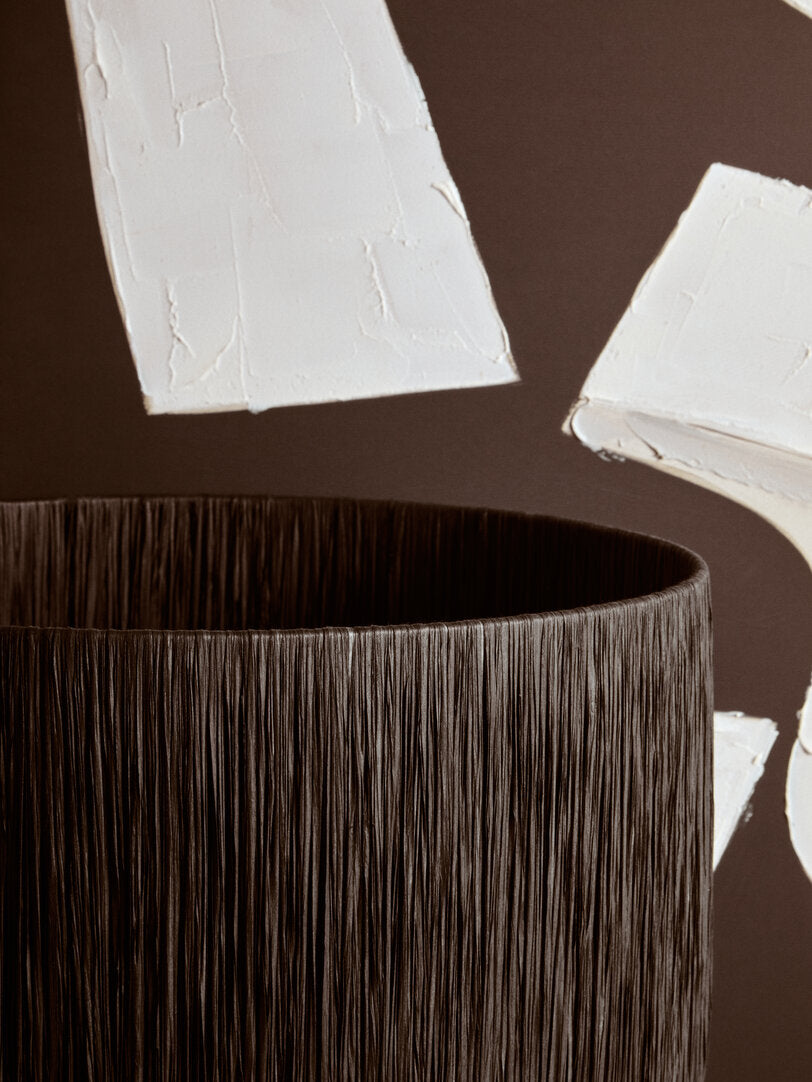 Luma White Papier Mache Table Lamp With Black Raffia Shade