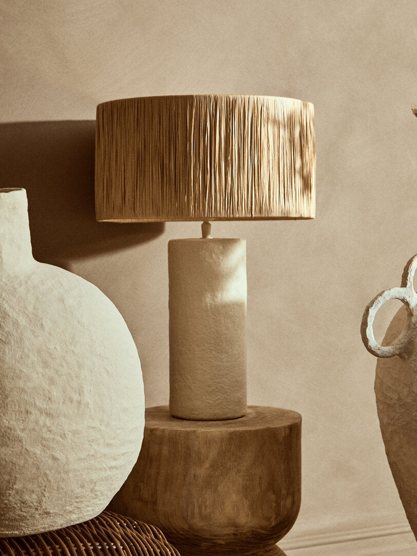 Luma Natural Papier Mache Table Lamp With Natural Raffia Shade