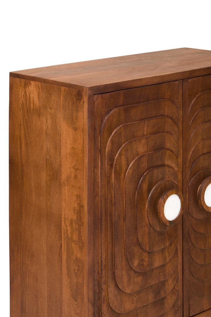 Tara Two Door Carved Mango Wood Cabinet