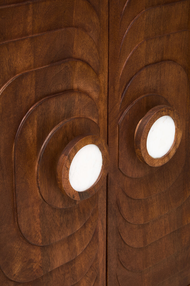 Tara Two Door Carved Mango Wood Cabinet