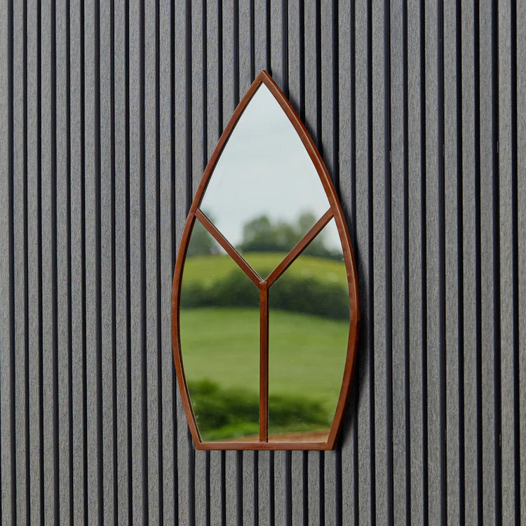 Leaf Arch Rust Outdoor Mirror