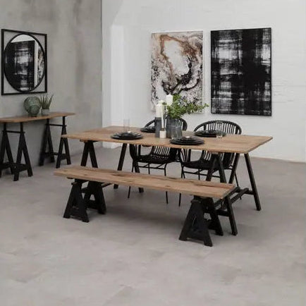 Charlbury Industrial Pine Wood & Iron Dining Table