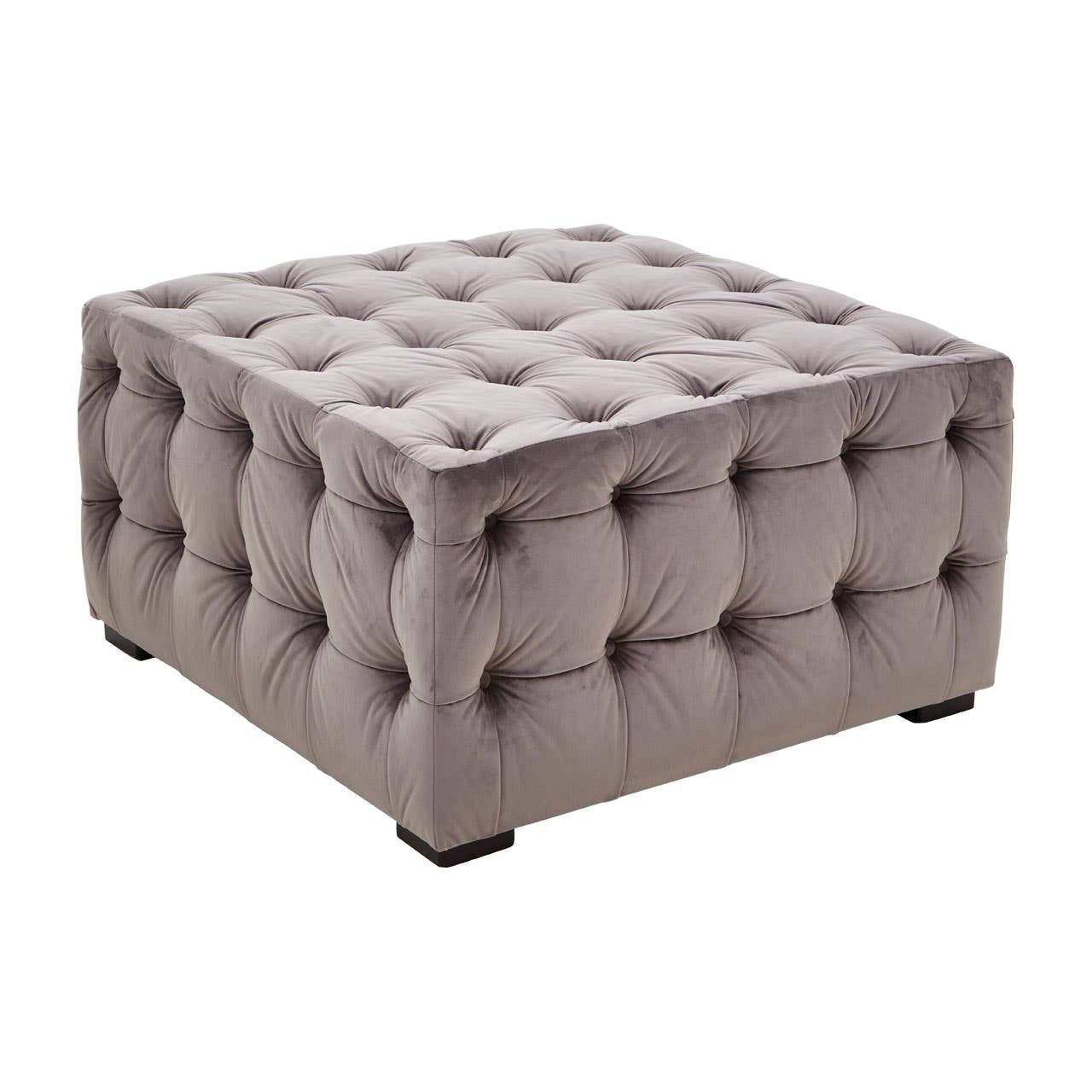 Esme Grey Velvet Button Tufted Ottoman
