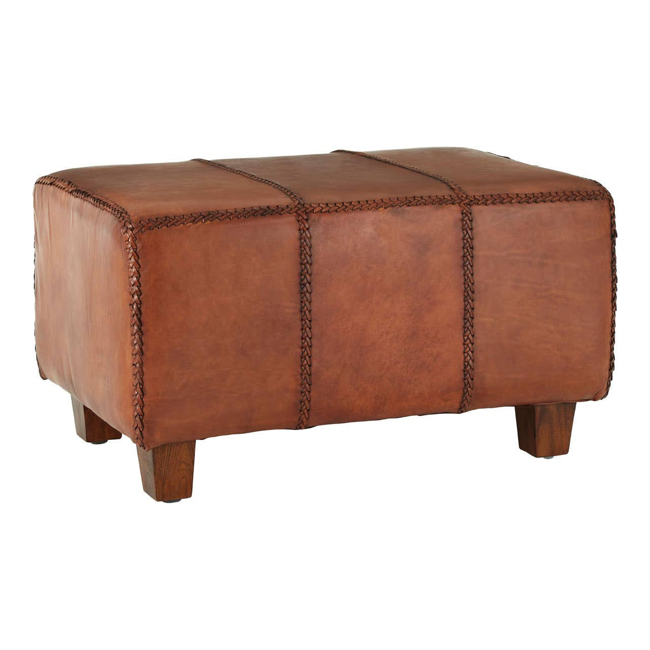 Tierra Leather Bench With Teak Wood Legs