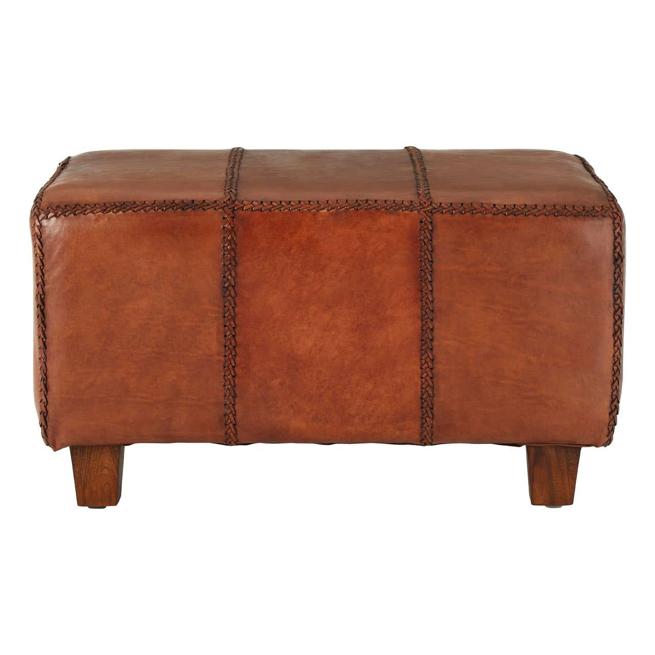 Tierra Leather Bench With Teak Wood Legs