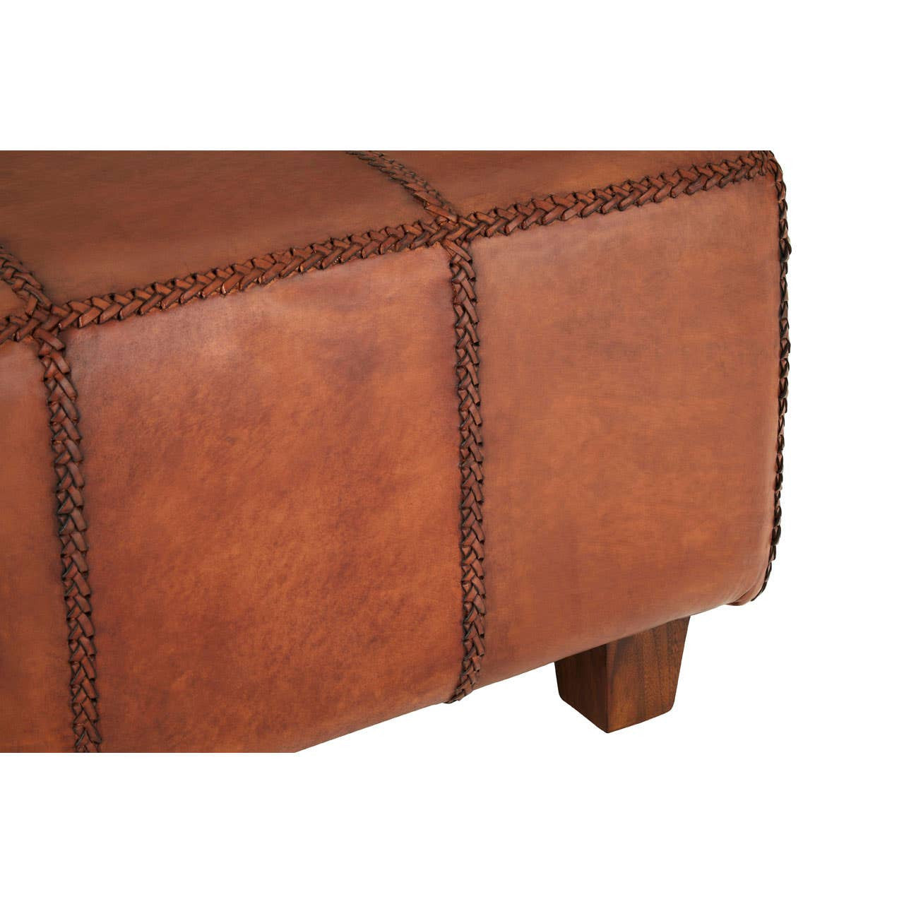 Tierra Leather Bench With Teak Wood Legs