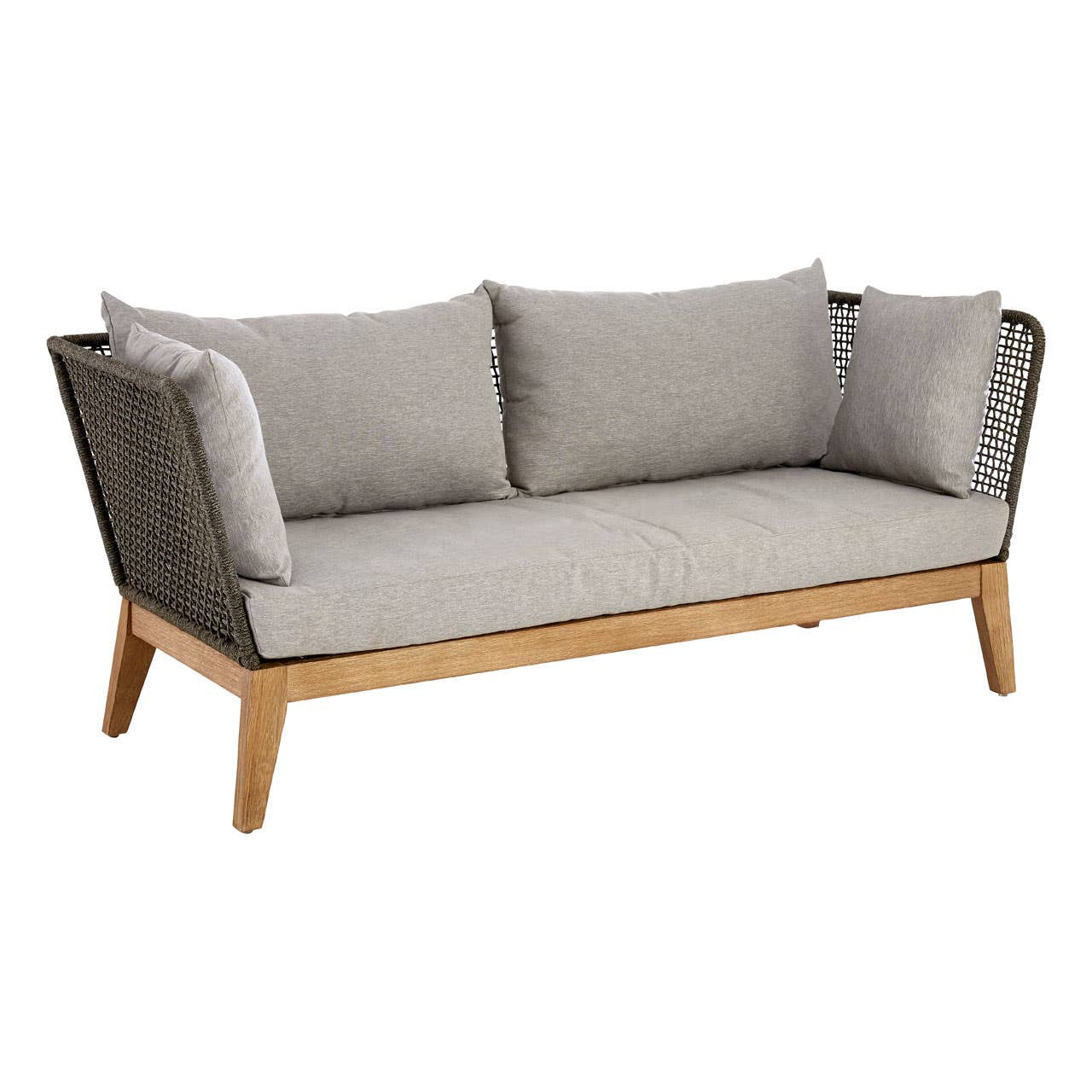 Kora 3 Seater Rope Woven Sofa with Grey Cushions
