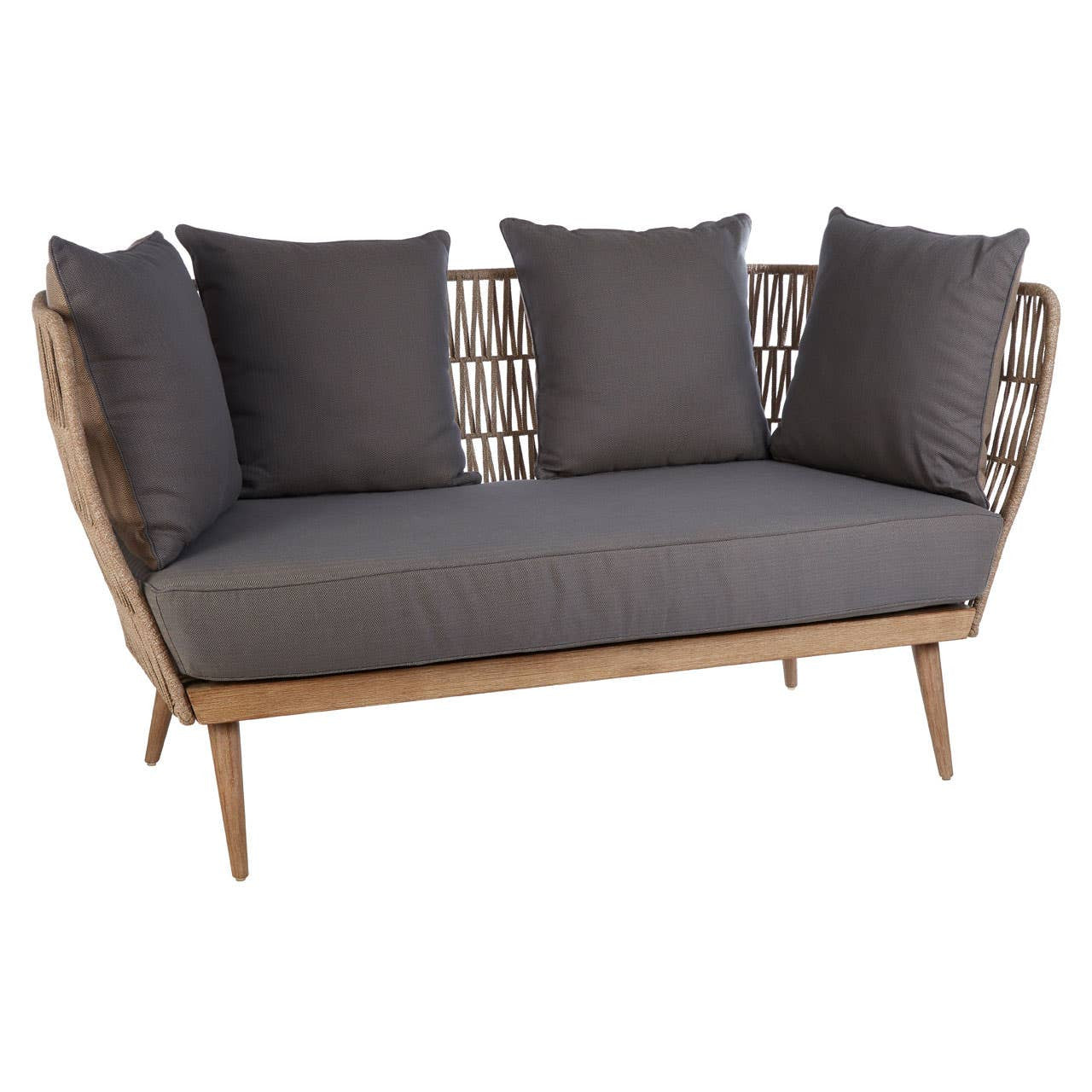 Kora Woven Rope 2 Seater Sofa with Grey Cushions
